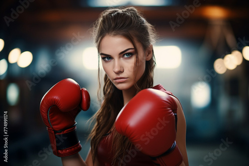 Generative AI image of boxer with determination and concentration during a boxing match