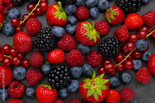 Berries. Various colorful berries Strawberry  Raspberry  Blackberry  Blueberry close-up Bio Fruits  Healthy eating 