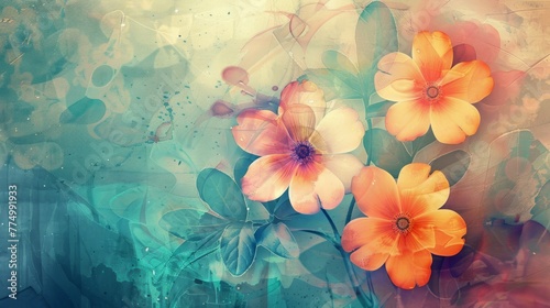 Beautiful vintage abstract flowers colorful digital painting background. Generative Ai
