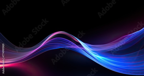 a black background with a few neon colors waves, geometric waves shapes, dark blue, purple, black, mostly black photo