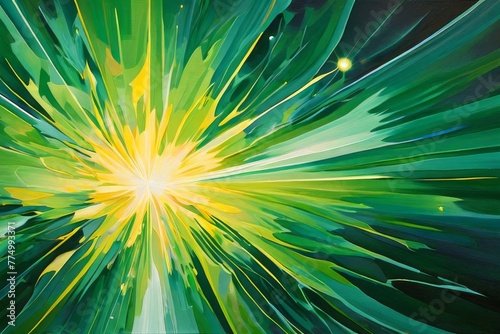 Abstract green background. Explosion star with gloss