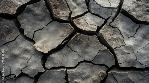 Close-up of the earth's dry, cracked surface, symbolizing drought and the vulnerability of the environment.