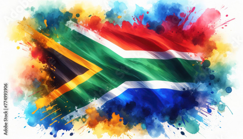 South African flag in watercolor splendor