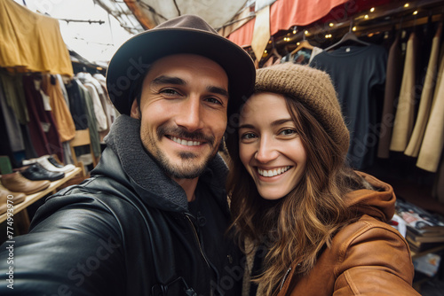 AI generated picture of happy loving couple vacation travel time together