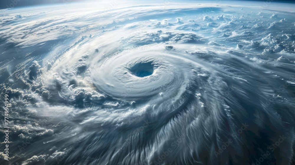 Super typhoon from outer space, with a detailed satellite view of the eye within Hurricane Florence, illustrating the power over the ocean