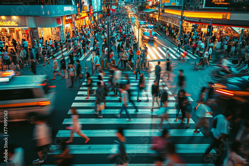 Wallpaper Mural Moving busy crowd of walking people in Bangkok city on pedestrian crossing to subway station at rush hour in the evening  Torontodigital.ca