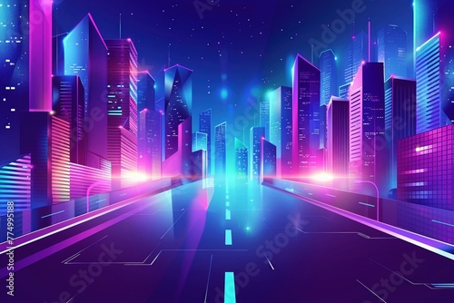 Modern vector city  bright neon lights  futuristic  twilight angle  cinematic style