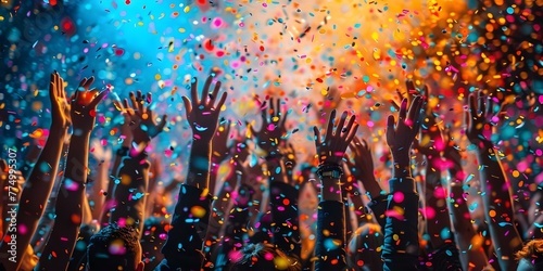 A group of professionals celebrating a successful product launch event with cheers and applause. Concept Corporate Event, Product Launch, Successful Milestone, Professional Team, Celebration