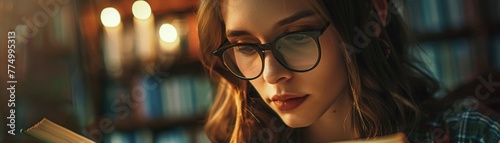 Creative female, studying note closely, softlit background, detailed closeup