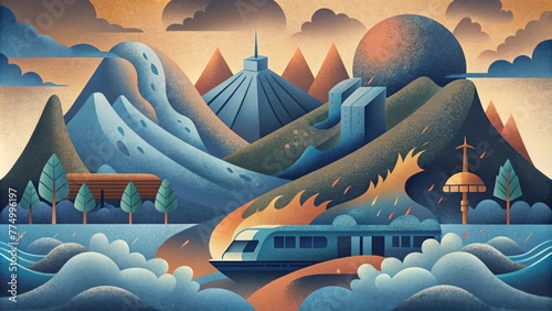 A series of posters displayed in public transportation centers featuring powerful images of natural disasters and their connection to climate photo