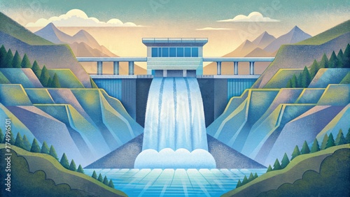 A futuristic hydroelectric dam harnesses the power of moving water to generate electricity showcasing the potential of this renewable energy photo