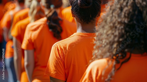 Close-up of individuals wearing orange shirts in solidarity, marking the National Day for Truth and Reconciliation, embodying unity and remembrance