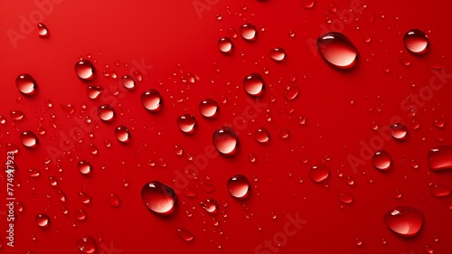 Water drops on a red background. Close