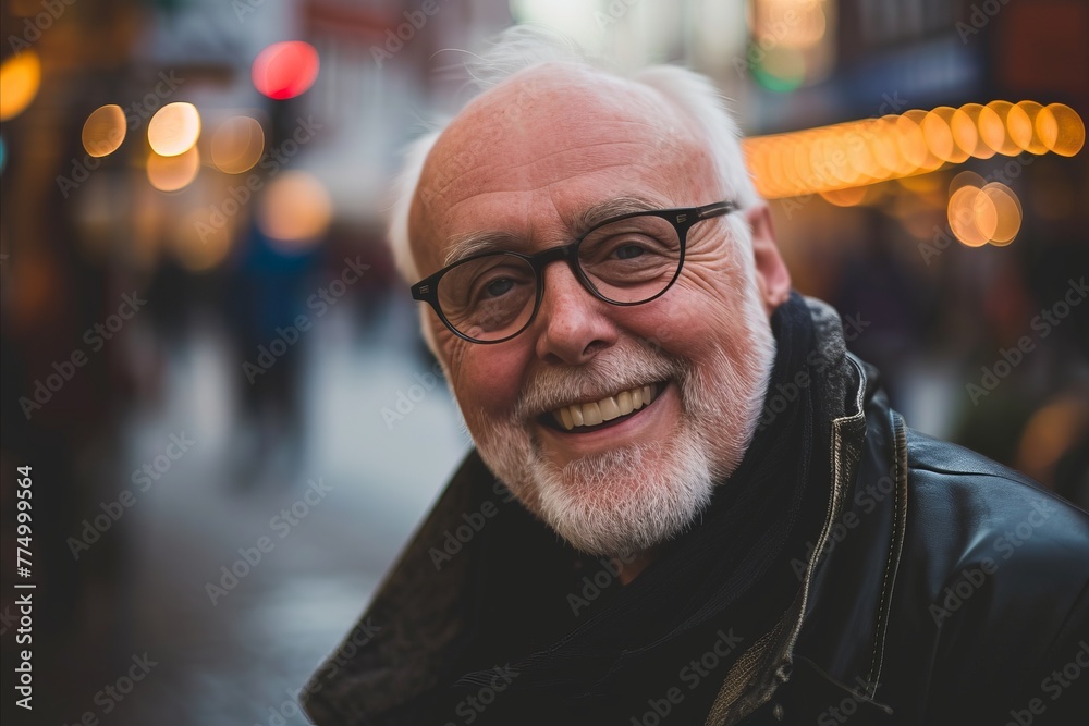 Portrait of senior man with eyeglasses in the city. Portrait of senior man with eyeglasses in the city.