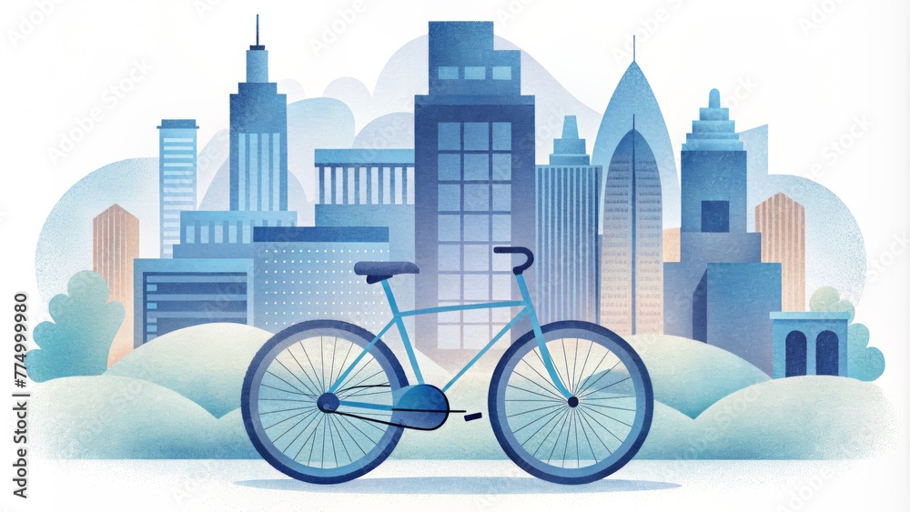 A proposal from a Sustainable Transport Planner to install a bikeshare program in a major downtown area reducing the need for individual car - obrazy, fototapety, plakaty 