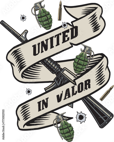 Vector Illustration of Galil Rifle and Grenades with Vintage Illustration Available for Logo Badge photo