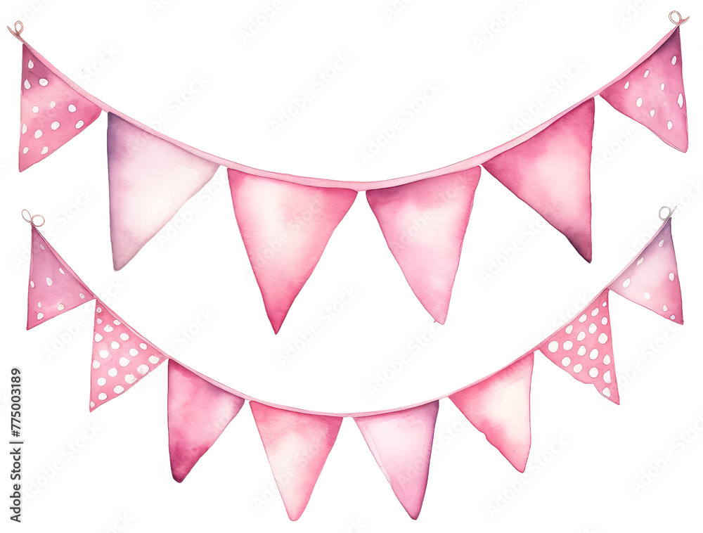 Watercolor pink bunting flags illustration
