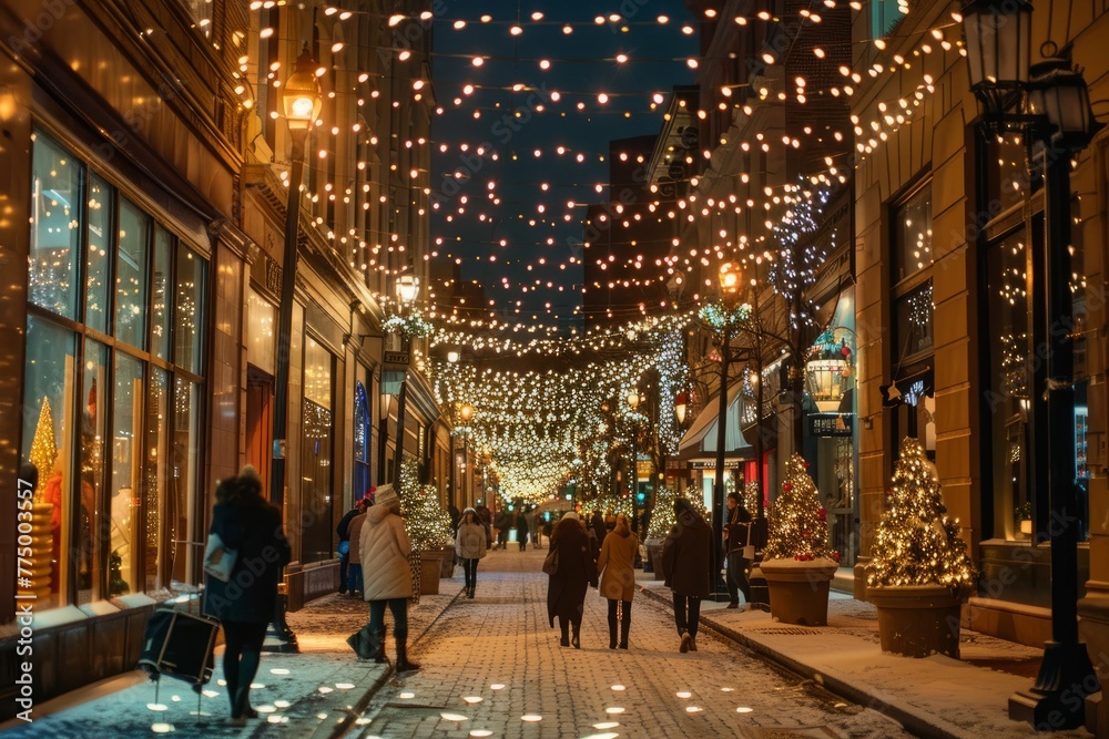 Charming Urban Street with Twinkling Lights