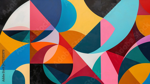 An abstract composition of geometric shapes in bold colors, creating a dynamic and visually captivating artwork photo
