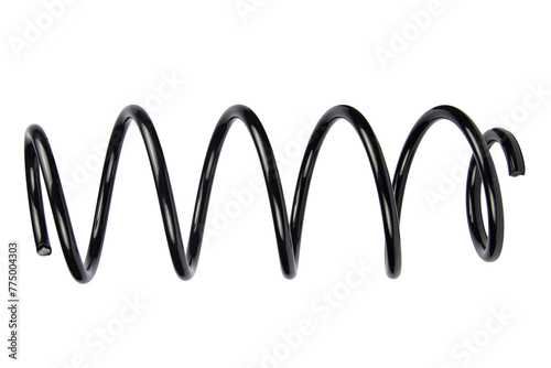 Car spare part. Large metal spring on white background. cushioning spring over white background, auto spare parts. automotive suspension springs photo