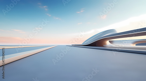 3D rendering of abstract futuristic building with empty concrete floor