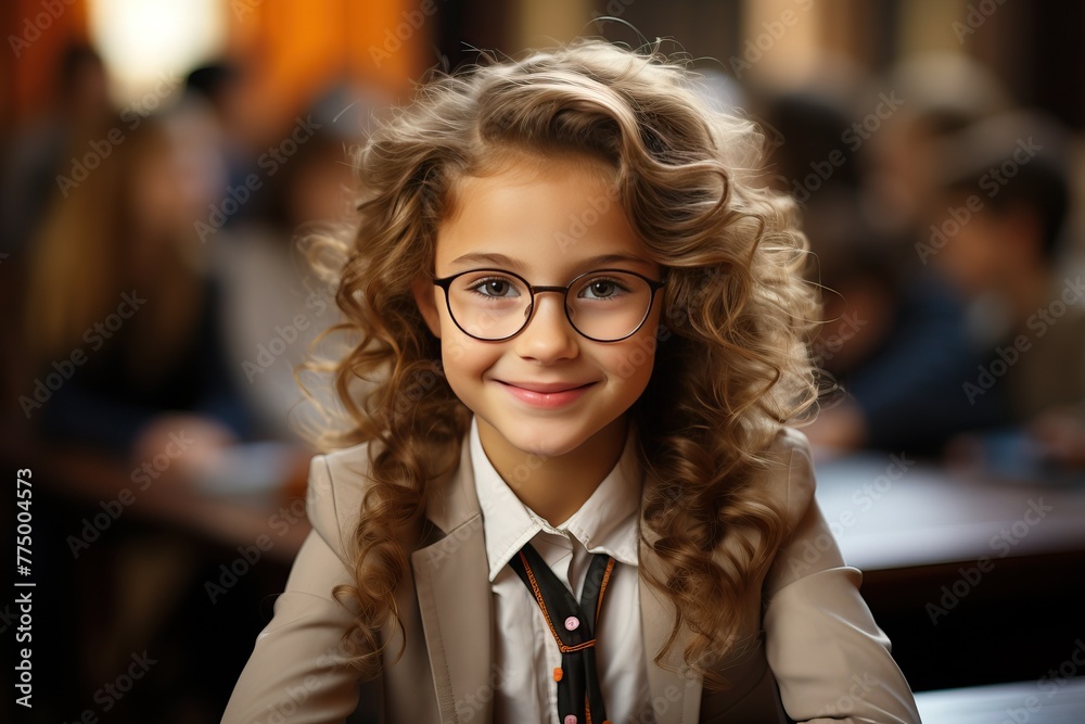 Portrait of a schoolgirl in the school space. Portrait of a schoolgirl in the school space.