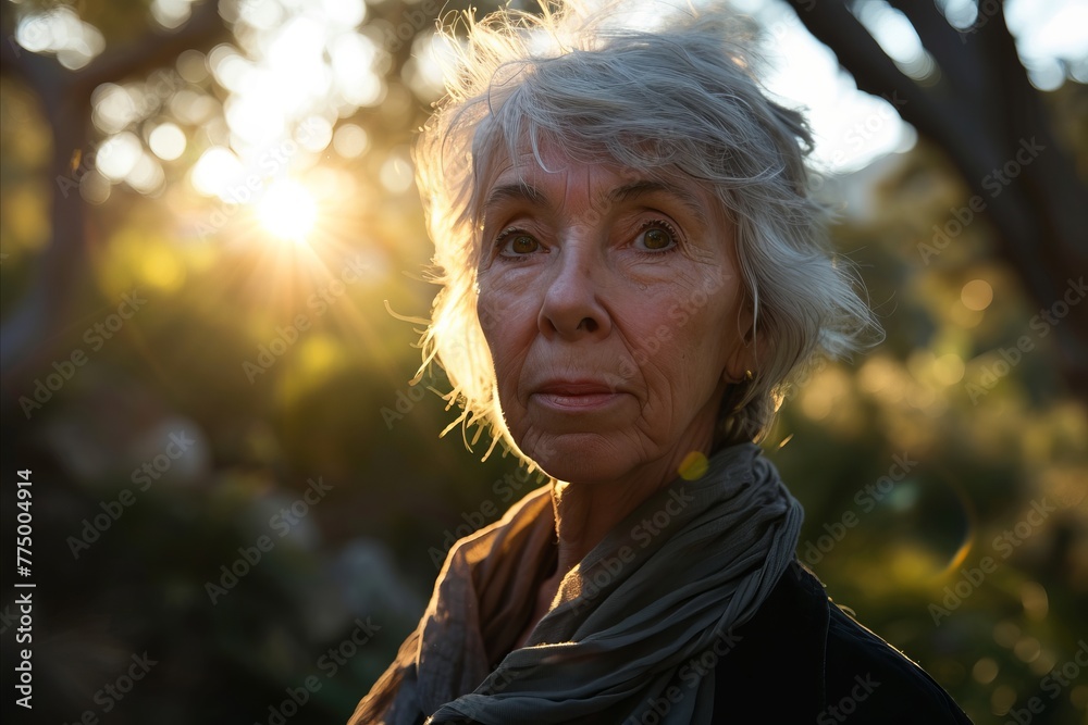 Portrait of a beautiful senior woman in the park at sunset. Portrait of a beautiful senior woman in the park at sunset.