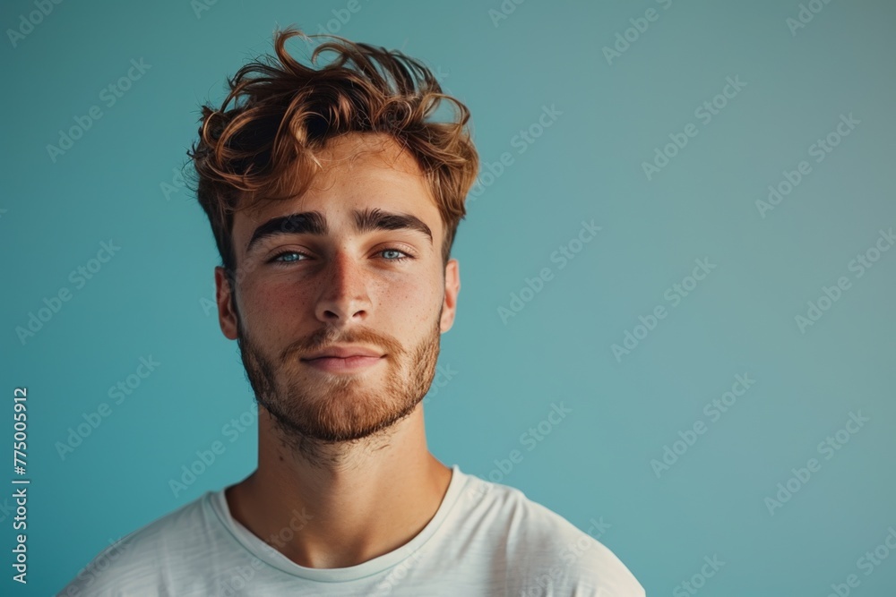 Fototapeta premium Confident Young Man with Curly Hair. Generative AI.