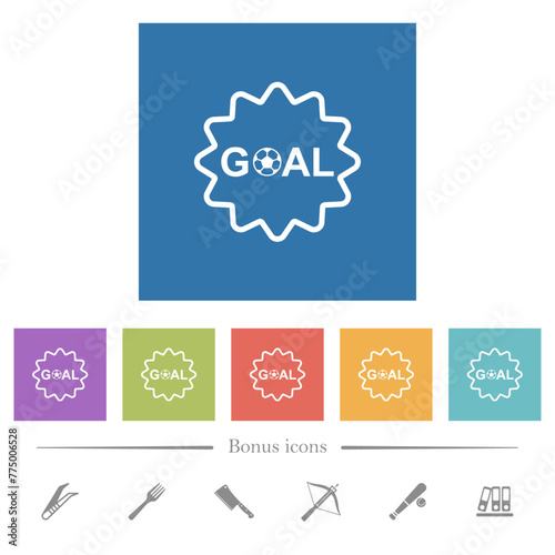 Goal sticker with sharp edges outline flat white icons in square backgrounds
