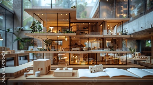 Spacious Architecture Firm with Models and Drafts in Motion photo