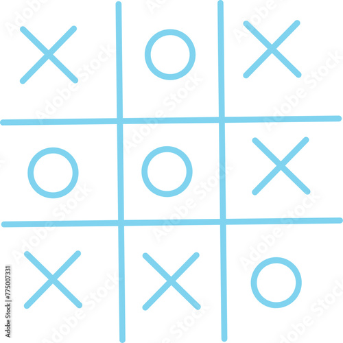 Tic tac toe in flat style. Doodle line tic tac toe templates isolated on transparent background. Vector illustration.