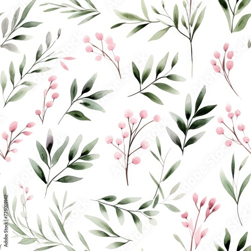 Elegant floral seamless pattern with flower and leaves watercolor on white background. © Oleksandr