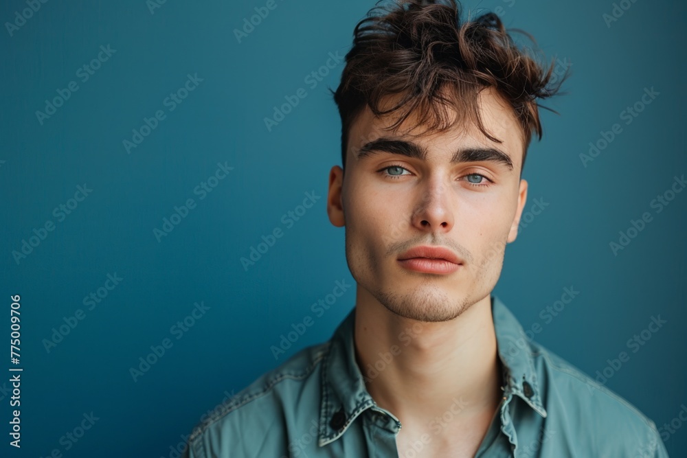 Handsome Young Man with Intense Gaze. Generative AI. Handsome Young Man with Intense Gaze. Generative AI.