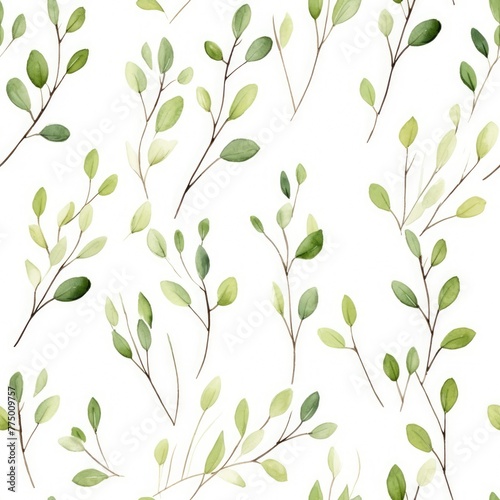 Elegant floral seamless pattern with flower and leaves watercolor on white background.