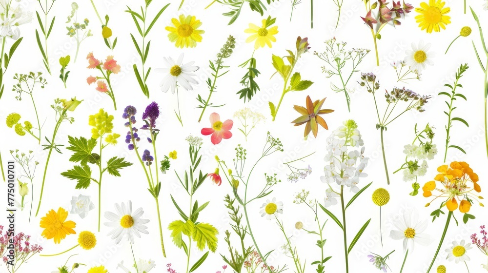 Symmetrical Arrangement of Colorful Summer Flowers - Botanical Illustration