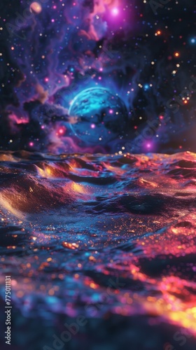 Surreal cosmic landscape with vibrant colors