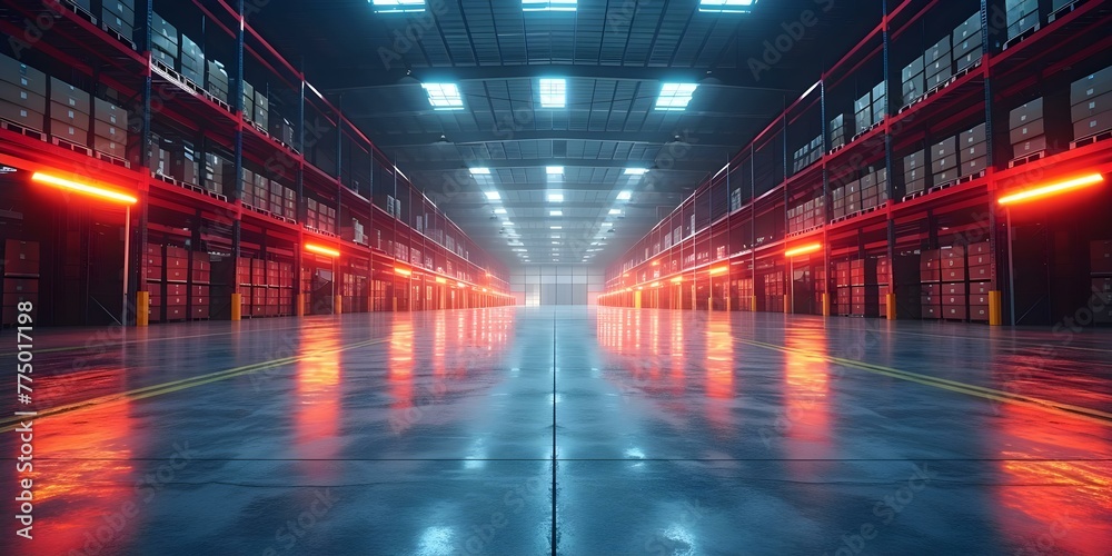 Modern warehouse using augmented reality technology for efficient logistics and ecommerce delivery in the industry. Concept Warehouse Automation, Augmented Reality, Logistics Efficiency
