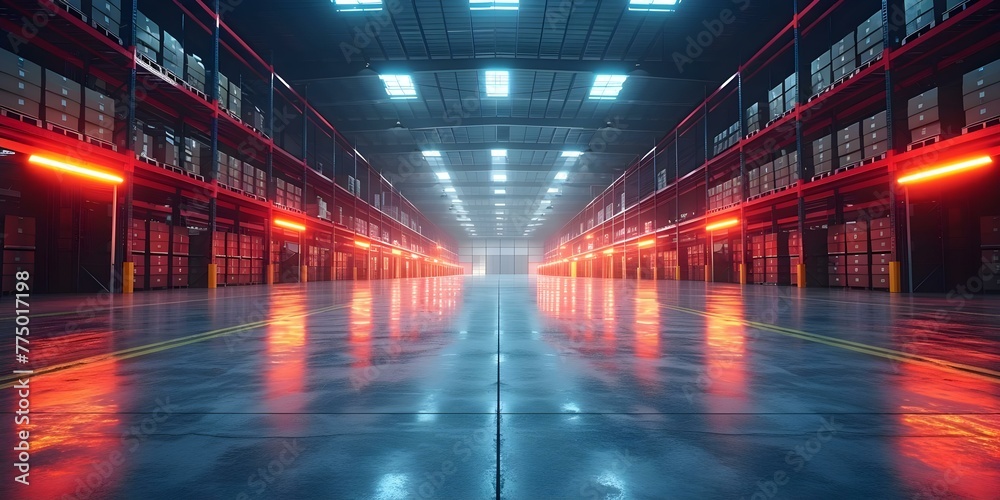 Modern warehouse using augmented reality technology for efficient logistics and ecommerce delivery in the industry. Concept Warehouse Automation, Augmented Reality, Logistics Efficiency Modern warehouse using augmented reality technology for efficient logistics and ecommerce delivery in the industry. Concept Warehouse Automation, Augmented Reality, Logistics Efficiency