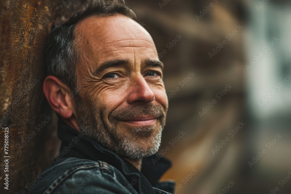 Portrait of a handsome middle-aged man in a denim jacket Portrait of a handsome middle-aged man in a denim jacket