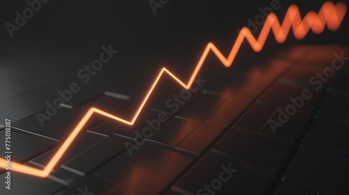 A 3D line graph illustrating a rising trend from a straight-on perspective, with each segment higher than the last, showcasing a consistent growth pattern photo