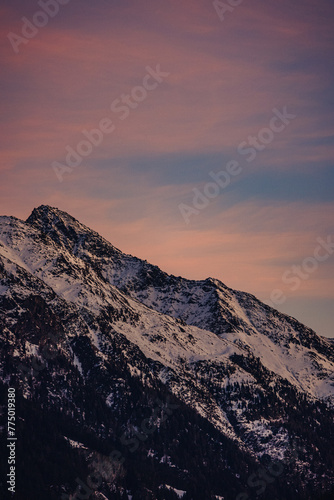 Snowy mountain during sunset