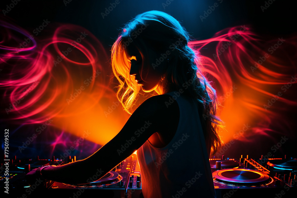 Nice deejay in da club turning dance music nightlife youth party entertainment Generative AI image