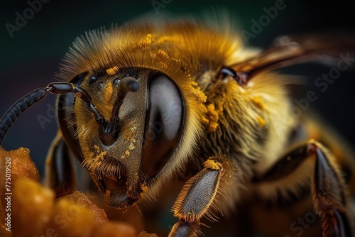 Bee Eating Food in Close-Up - Highly Detailed Macro Photography