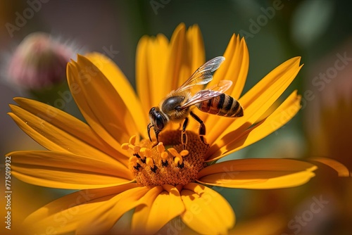 Bee on Yellow Helianthus Flower - Accurate and Detailed - Fine Art Macro Photography