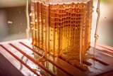 Jar of Honey on Wooden Table with Detailed Stalactites - Hyper-realistic Macro Close-up 