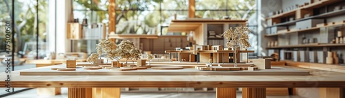 Spacious Architecture Firm with Models and Drafts in Motion