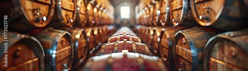 Vintage Winemaking Cellar with Barrels in Soft Focus photo