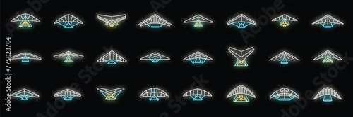 Hang glider icons set outline vector. Sport activity. Adrenaline glider neon color on black