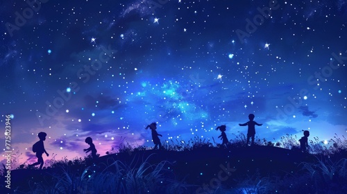 Indigo Children Gazing at a Starry Night Sky