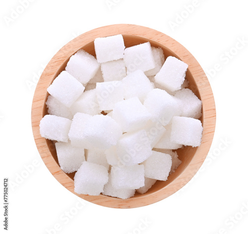 sugar cubes in bowl on transparent png. Top view